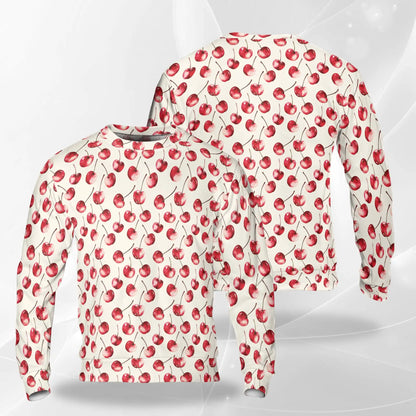 Cherry Pattern Sweatshirt, 3D All Over Print Fruit Crewneck Pullover for Men Women, Cherry Lover Gift - Netecom