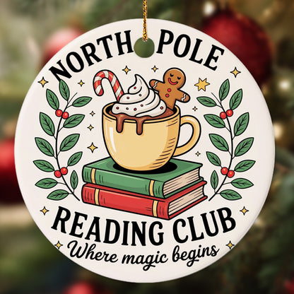 Netecom Classic Reading Book and Coffee Cup Ornament, Reading Club Ceramic Ornament for Xmas Tree Hanging Decorations Gift, Book Lover Gifts for Women Librarian Teacher Bookworm Literature