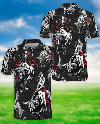 Western Bull Polo Shirt – Rodeo Cowgirl Print | Netecom