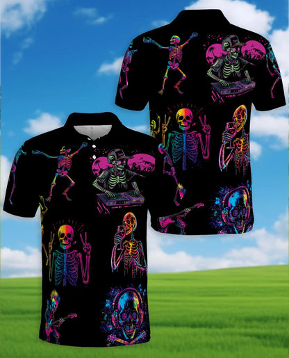 Neon Skeleton Polo Shirt - Retro Music Festival Style | Netecom