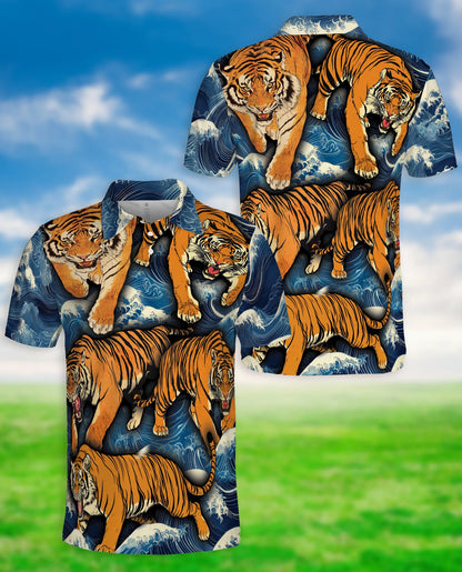 Tiger Wave 3D Polo Shirt for Men – Japanese Ocean Animal Style | Netecom