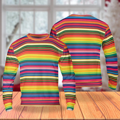 Mexican Serape Pattern Sweatshirt, 3D All Over Print Southwestern Aztec-Inspired Crewneck Pullover for Men Women, Mexican Style Gift - Netecom