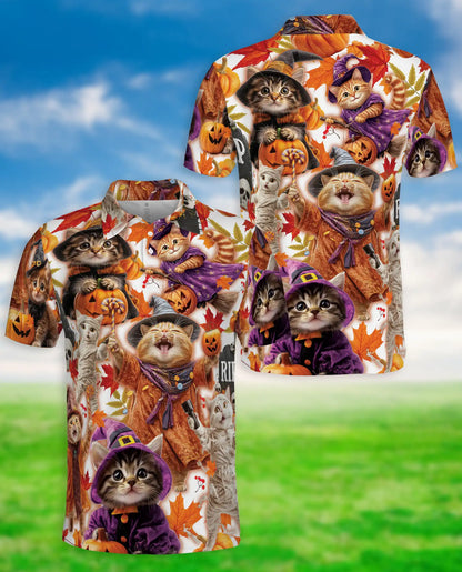 Halloween Kittens Polo Shirt for Men – Cute Cat Costume Print | Netecom