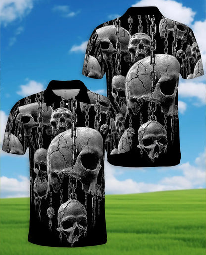 Skull Chain Gothic Polo Shirt - Dark Horror Metal Style | Netecom