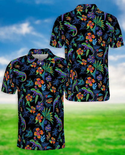 Colorful Chameleon 3D Polo Shirt for Men – Tropical Floral Reptile Style | Netecom