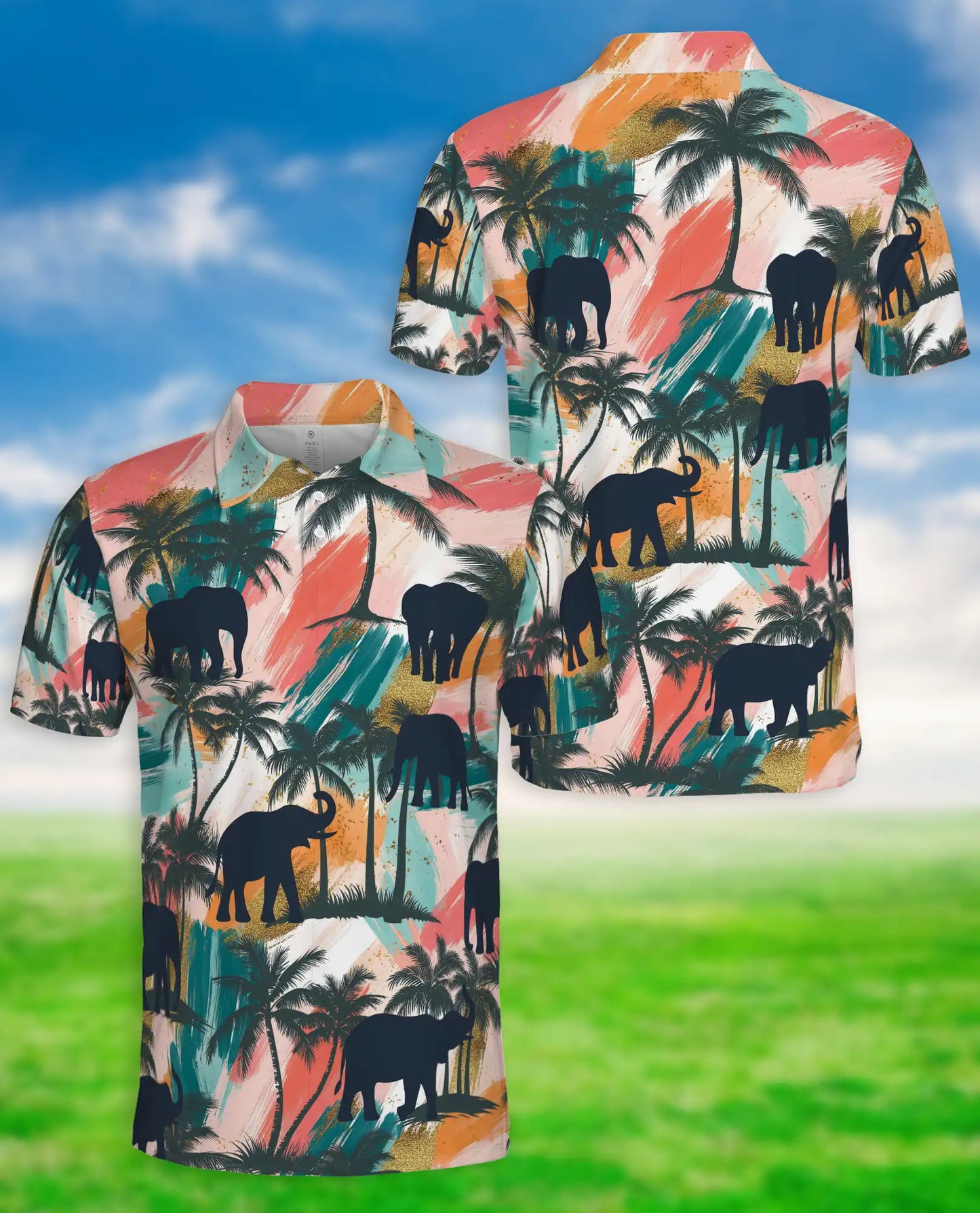 Elephant Tropical Polo Shirt – Sunset Jungle Print | Netecom