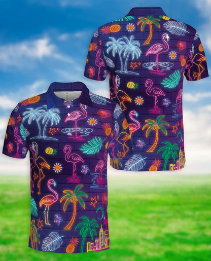 Neon Flamingo Polo Shirt – Tropical Night Print | Netecom