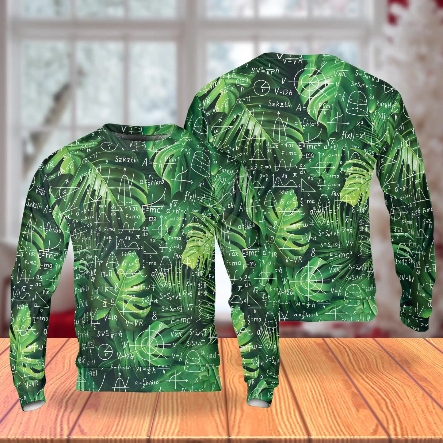 Math Formulas Tropical Leaves Sweatshirt, 3D All Over Print Mathematics Nature Crewneck Pullover for Men Women, Math Lover Gift - Netecom