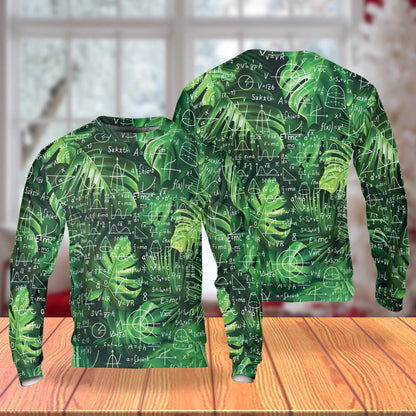 Math Formulas Tropical Leaves Sweatshirt, 3D All Over Print Mathematics Nature Crewneck Pullover for Men Women, Math Lover Gift - Netecom