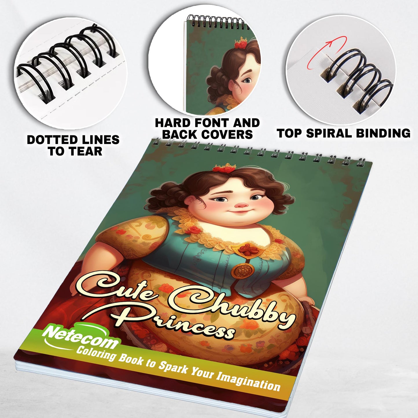 Cute Chubby Princess Spiral Bound Coloring Book, Embrace Princess Cuteness with 30 Charming Coloring Pages of Chubby Royal Darlings