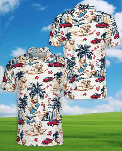 Surfing Dog Beach Polo Shirt - Coastal Tropical Vacation Style | Netecom