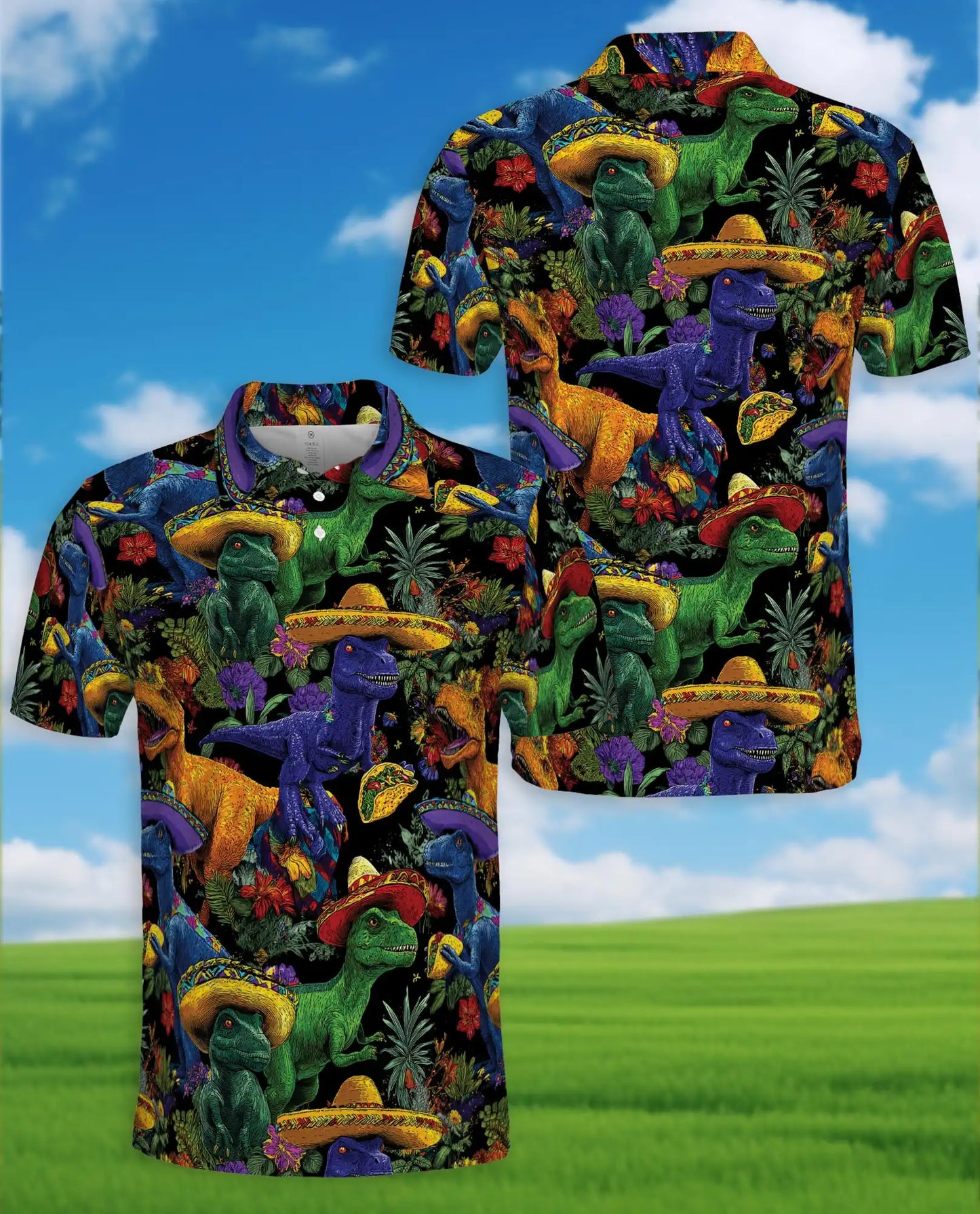 Fiesta Dinosaur Polo Shirt - Colorful Taco T Rex Style | Netecom