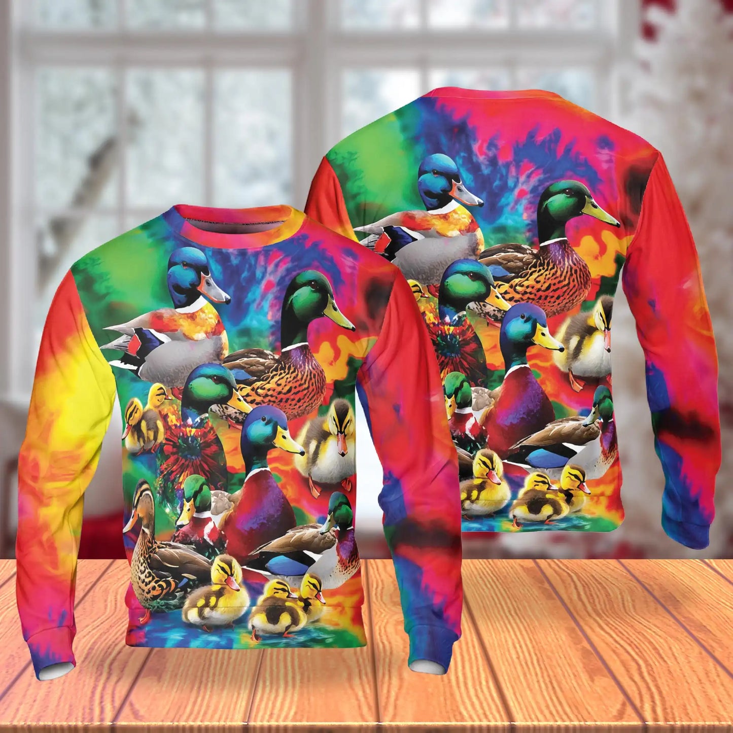 Colorful Duck Sweatshirt, 3D All Over Print Cute Bird Crewneck Pullover for Men Women, Duck Lover Gift - Netecom
