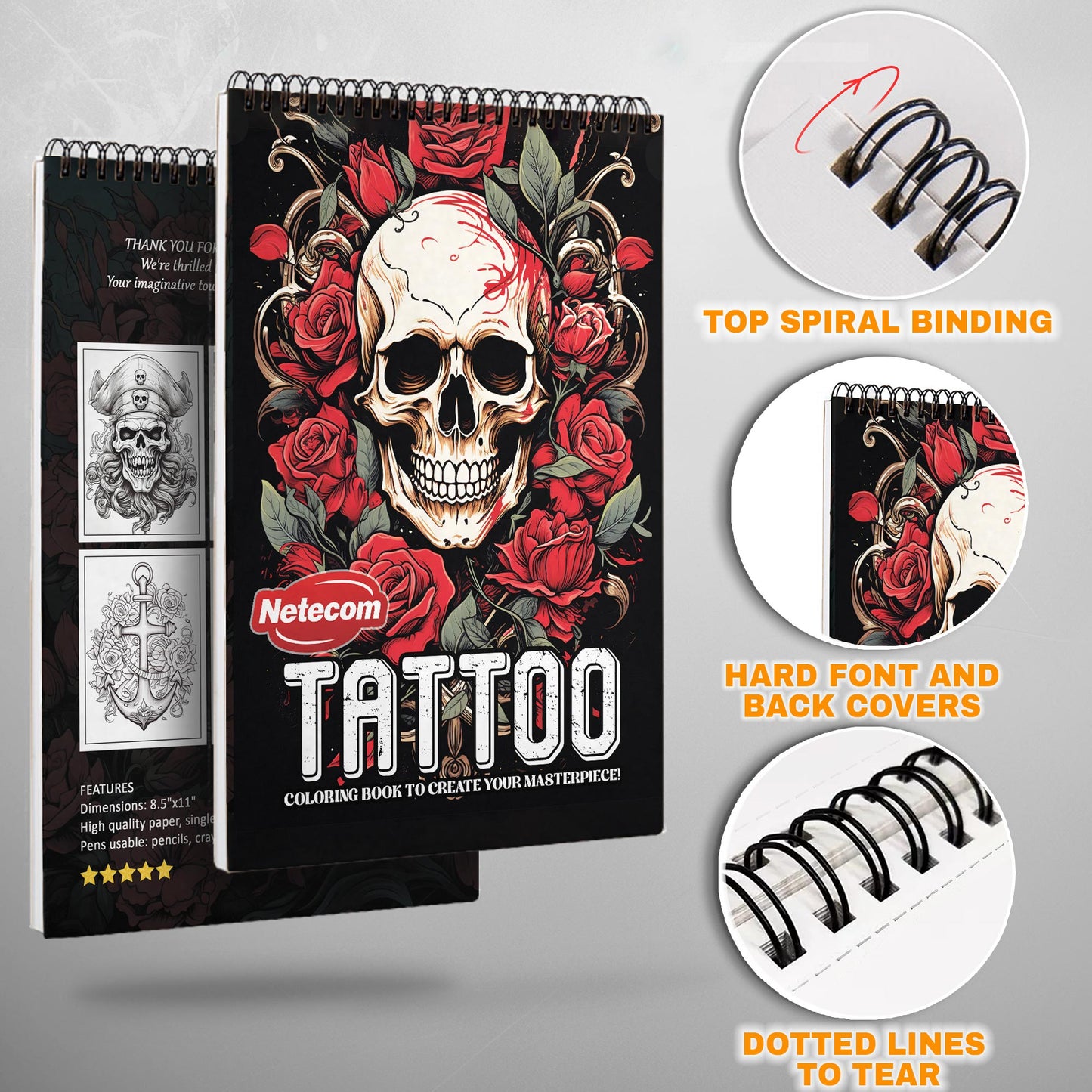 Tattoo Spiral Bound Coloring Book, Intricate Tattoo Designs for an Edgy and Artistic Experience, Great for Fans of Tattoo Art and Creative Challenges