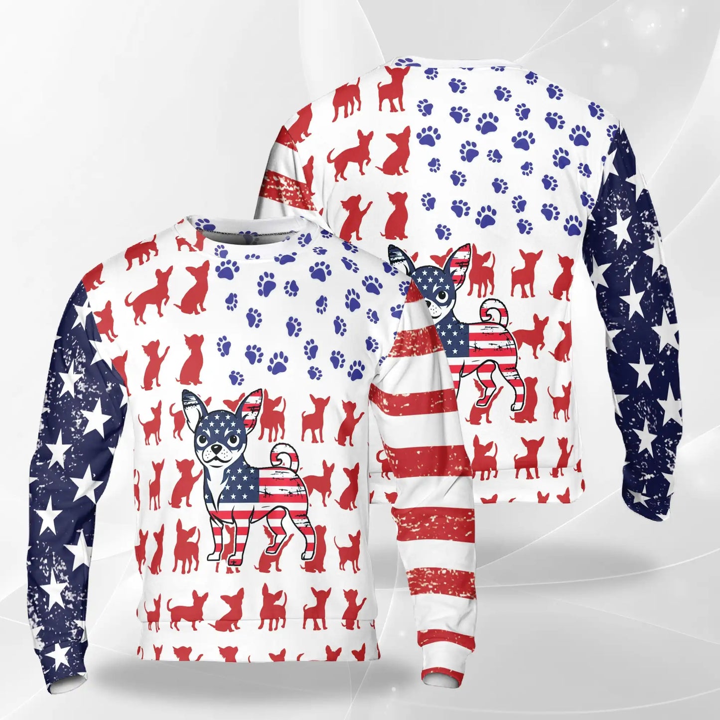 American Chihuahua Sweatshirt, 3D All Over Print Patriotic Dog Crewneck Pullover for Men Women, Chihuahua Lover Gift - Netecom
