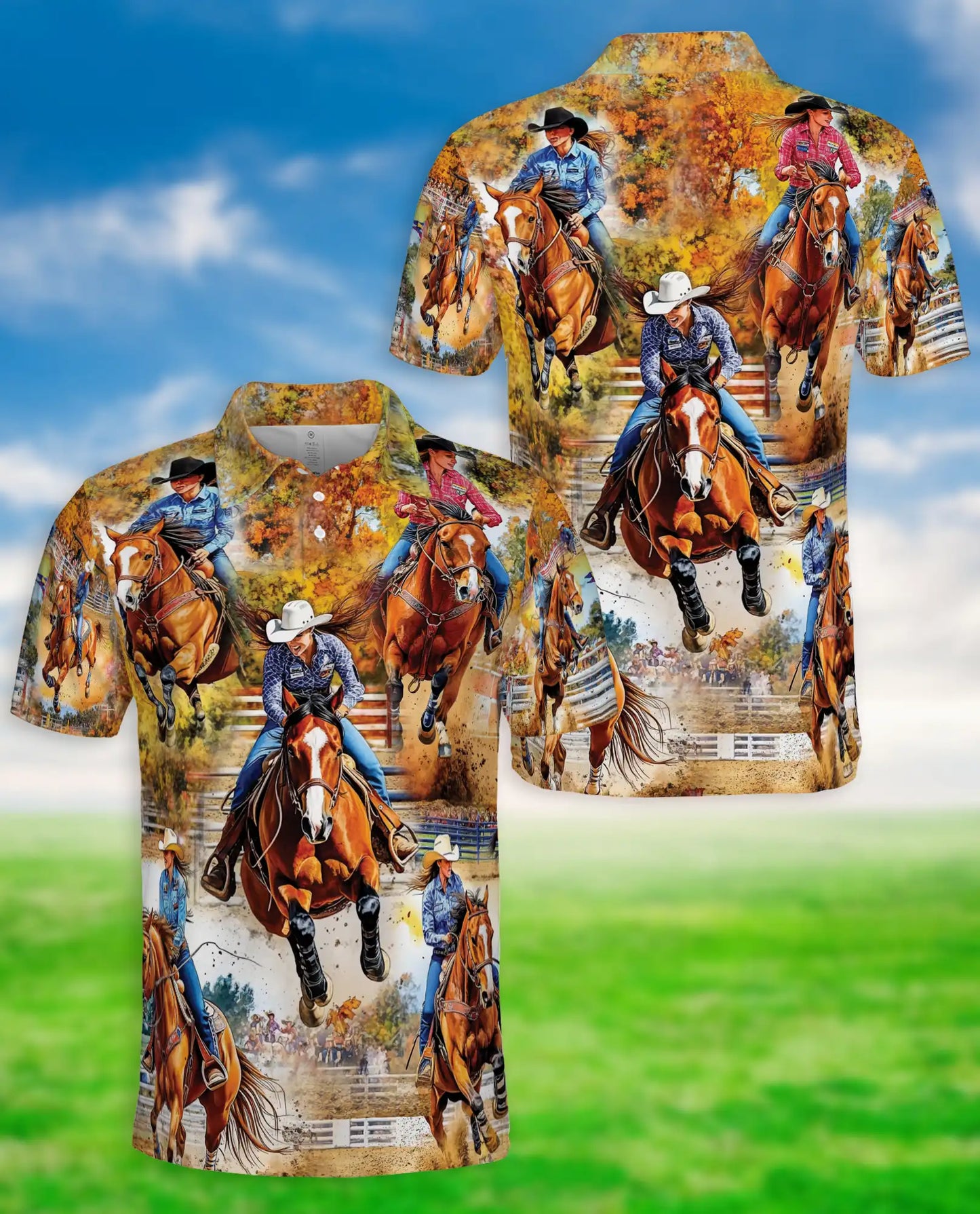 Barrel Racing 3D Polo Shirt for Men – Western Rodeo Cowboy Style | Netecom