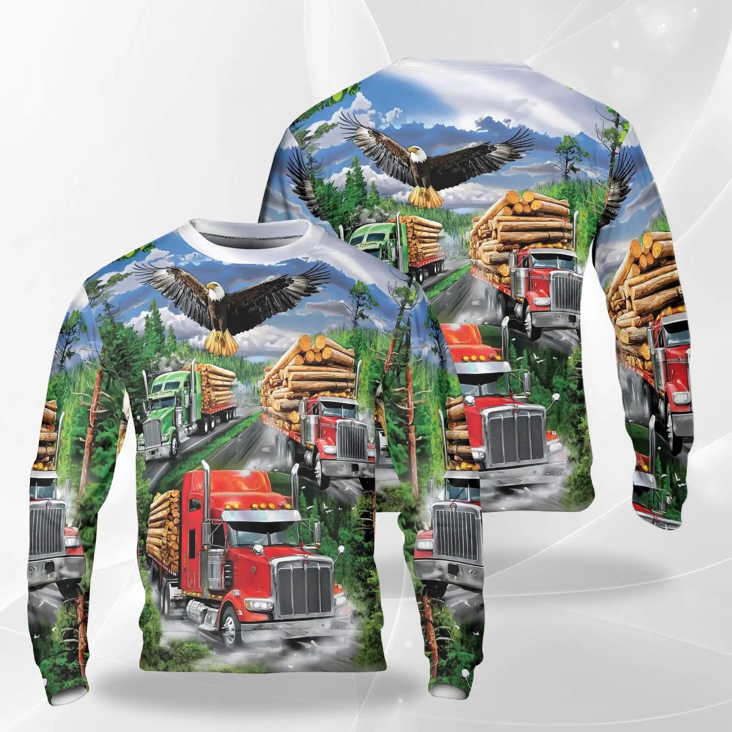 Logging Truck Eagle Sweatshirt, 3D All Over Print Forestry Crewneck Pullover for Men Women, Logger Eagle Lover Gift - Netecom