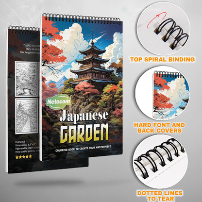 Japanese Garden Spiral Bound Coloring Book, Serene Japanese Gardens for a Zen Coloring Experience, Perfect for Fans of Eastern Aesthetics