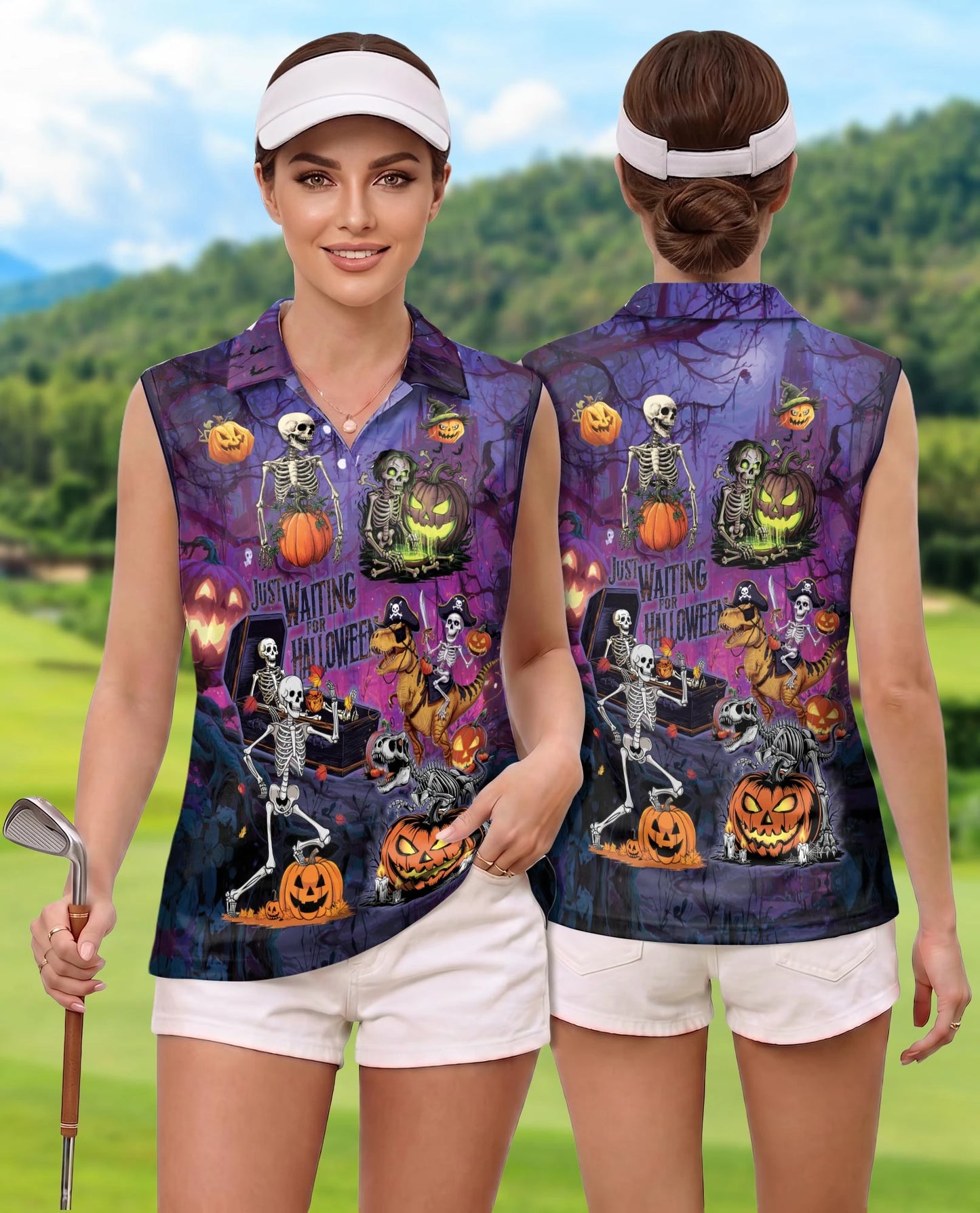 Skull Bones Sleeveless Polo Shirt for Women | Netecom