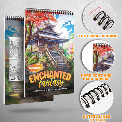 Enchanted Fantasy Spiral Bound Coloring Book, Dive into Fantastical Worlds for an Enchanted Journey, Great for Fans of Magic and Mythical Creatures