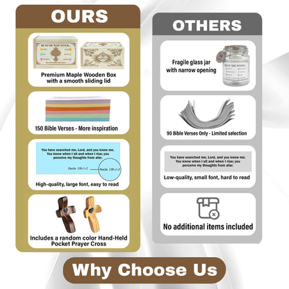 Netecom Personalized Bible Verse Box with 150 Color-Coded Scripture Cards and Custom Name Prayer Cross, Christian Wooden Keepsake Gift