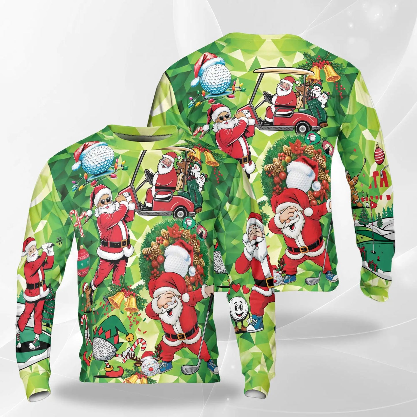 Santa Claus Golf Christmas Sweatshirt, 3D All Over Print Holiday Golf Crewneck Pullover for Men Women, Golfer Christmas Gift - Netecom