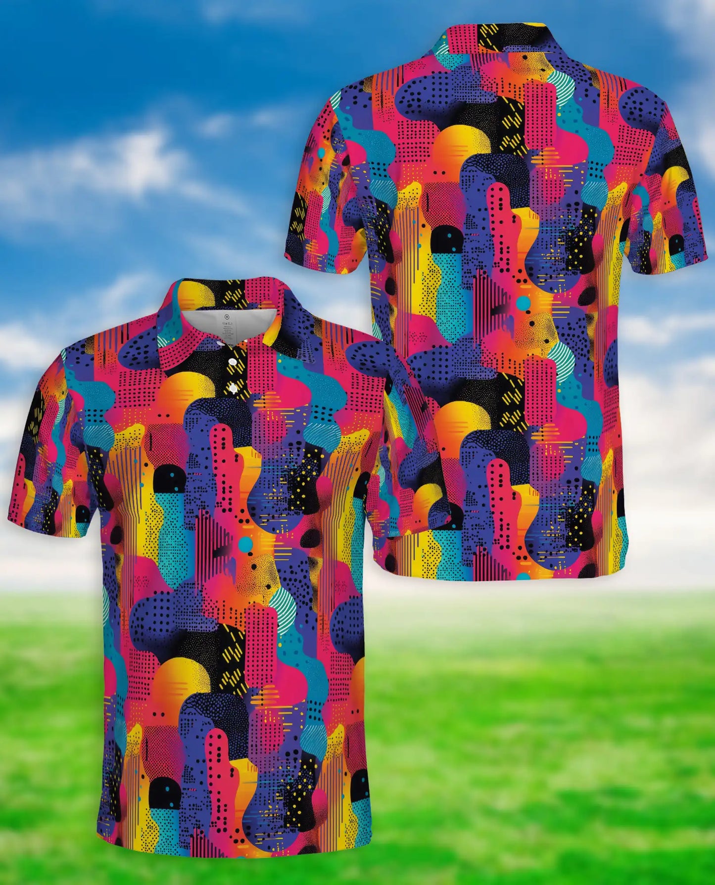 Colorful Abstract 3D Polo Shirt for Men – Retro Geometric Art Style | Netecom
