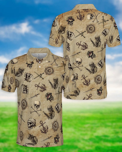 Vintage Pirate Skull 3D Polo Shirt for Men – Nautical Buccaneer Style | Netecom
