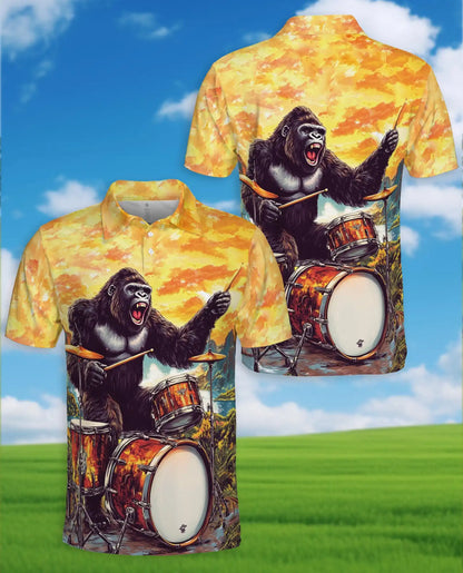 Gorilla Drummer Polo Shirt – Funny Music Style | Netecom