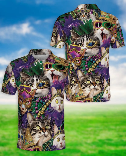 Mardi Gras Cat Mask Polo Shirt | Netecom