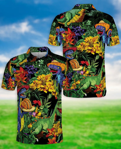 Funny Dinosaur Hawaiian 3D Polo Shirt for Men | Netecom