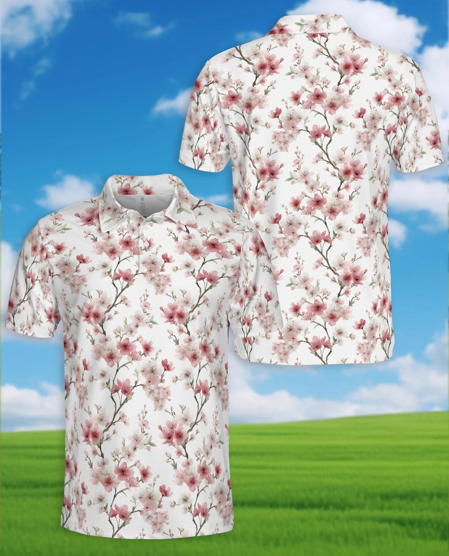 Cherry Blossom Pattern Polo Shirt for Men – Japanese Floral Style | Netecom