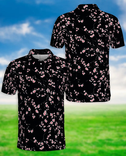 Black Cherry Blossom Hawaiian 3D Polo Shirt | Netecom