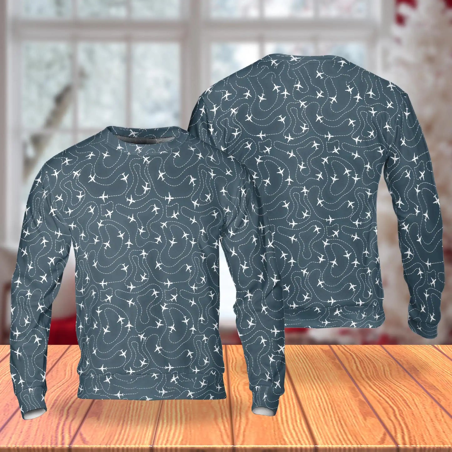 Airplane Trail Pattern Sweatshirt, 3D All Over Print Aviation Sky Crewneck Pullover for Men Women, Airplane Lover Gift - Netecom