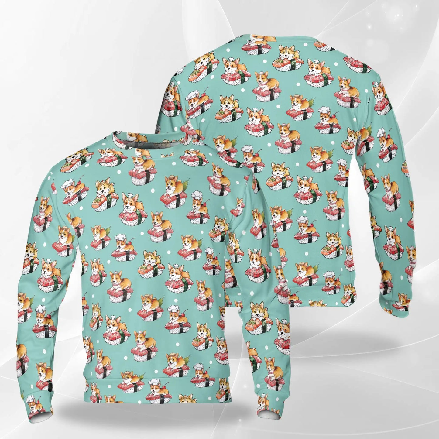 Sushi Corgi Sweatshirt, 3D All Over Print Cute Japanese Food Dog Crewneck Pullover for Men Women, Corgi Lover Gift - Netecom
