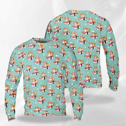 Sushi Corgi Sweatshirt, 3D All Over Print Cute Japanese Food Dog Crewneck Pullover for Men Women, Corgi Lover Gift - Netecom