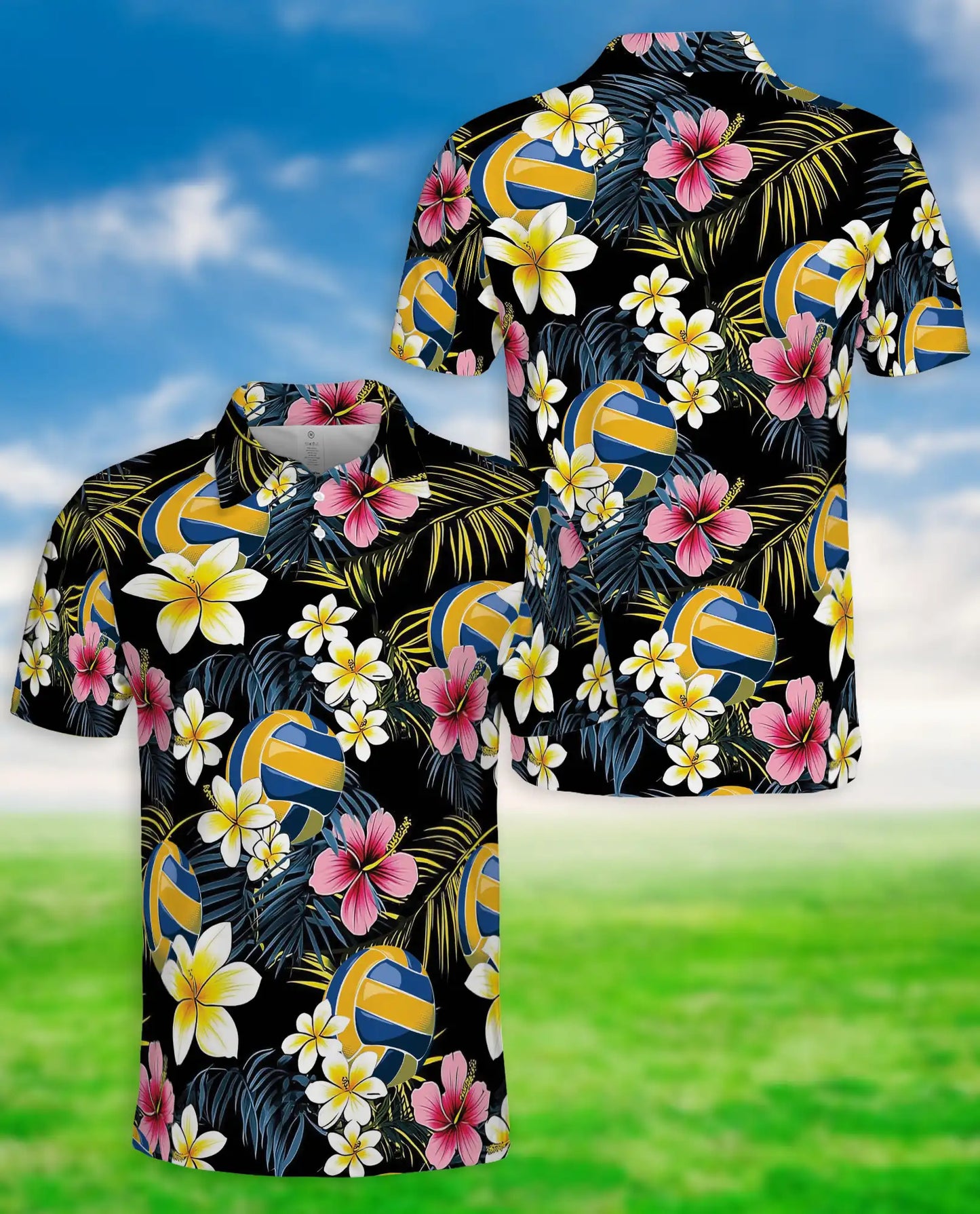 Tropical Volleyball 3D Polo Shirt for Men – Floral Beach Sports Style | Netecom