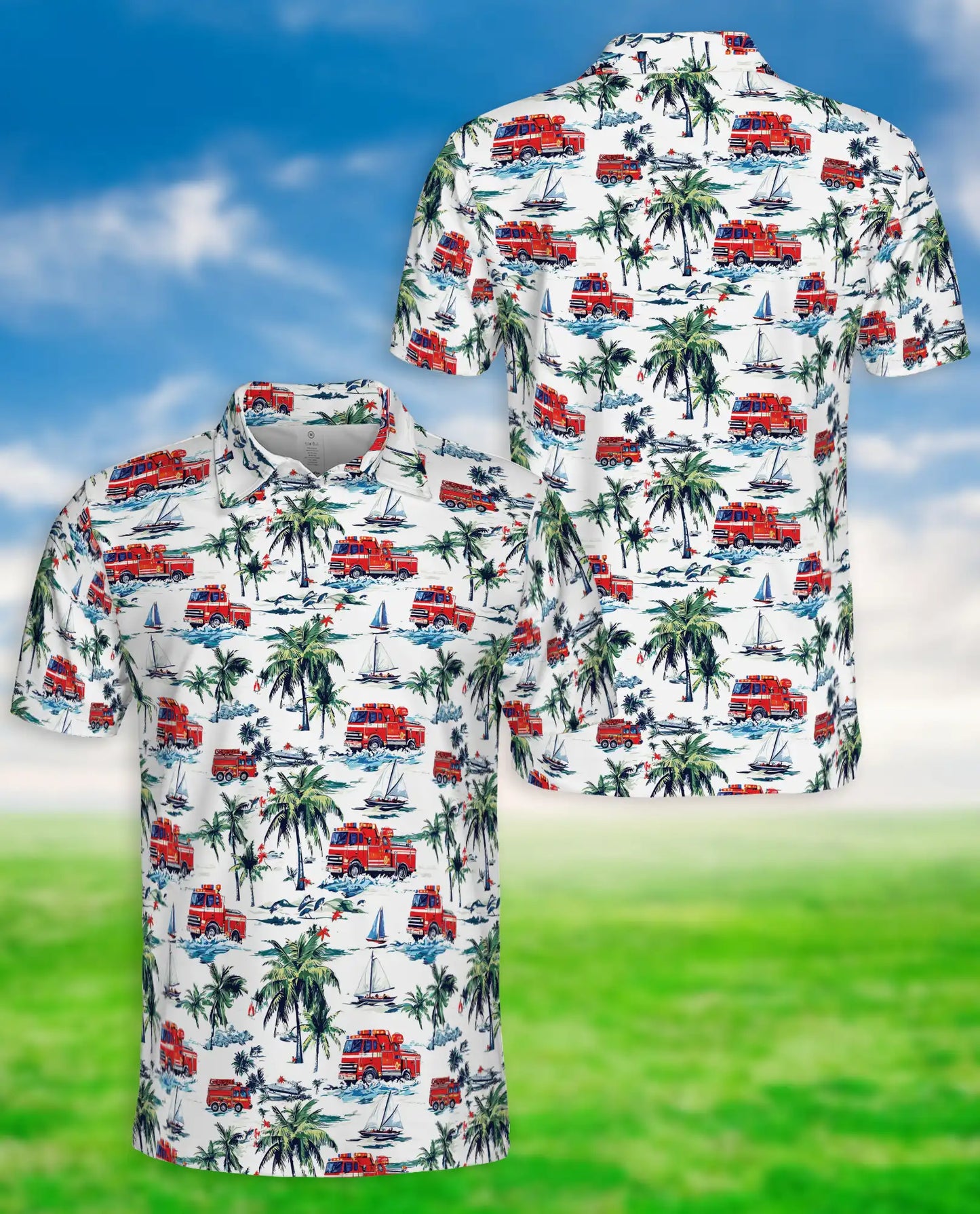 Fire Truck Beach Pattern Polo Shirt | Netecom