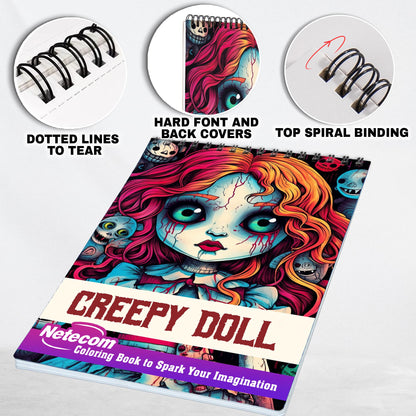 Creepy Doll Spiral Bound Coloring Book, Discover 30 Serene Coloring Pages, Inviting You to Color Dolls with a Gothic Twist and Haunting Details