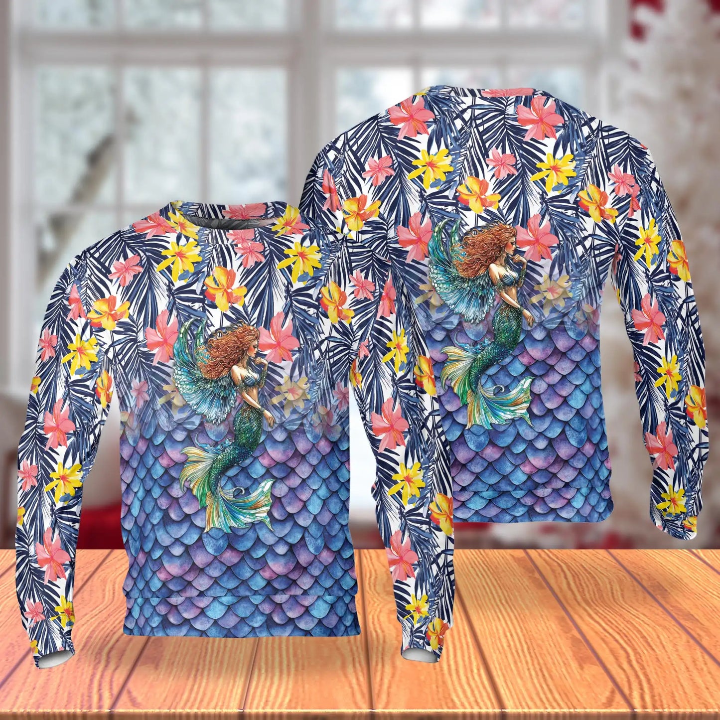 Mermaid Sweatshirt, 3D All Over Print Fantasy Sea Creature Crewneck Pullover for Men Women, Mermaid Lover Gift - Netecom