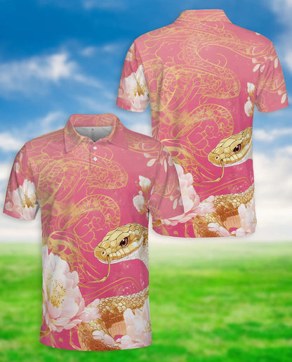 Snake Floral Polo Shirt – Gold Serpent Print | Netecom