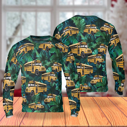 School Bus Sweatshirt, 3D All Over Print Yellow Bus Crewneck Pullover for Men Women, School Bus Lover Gift - Netecom