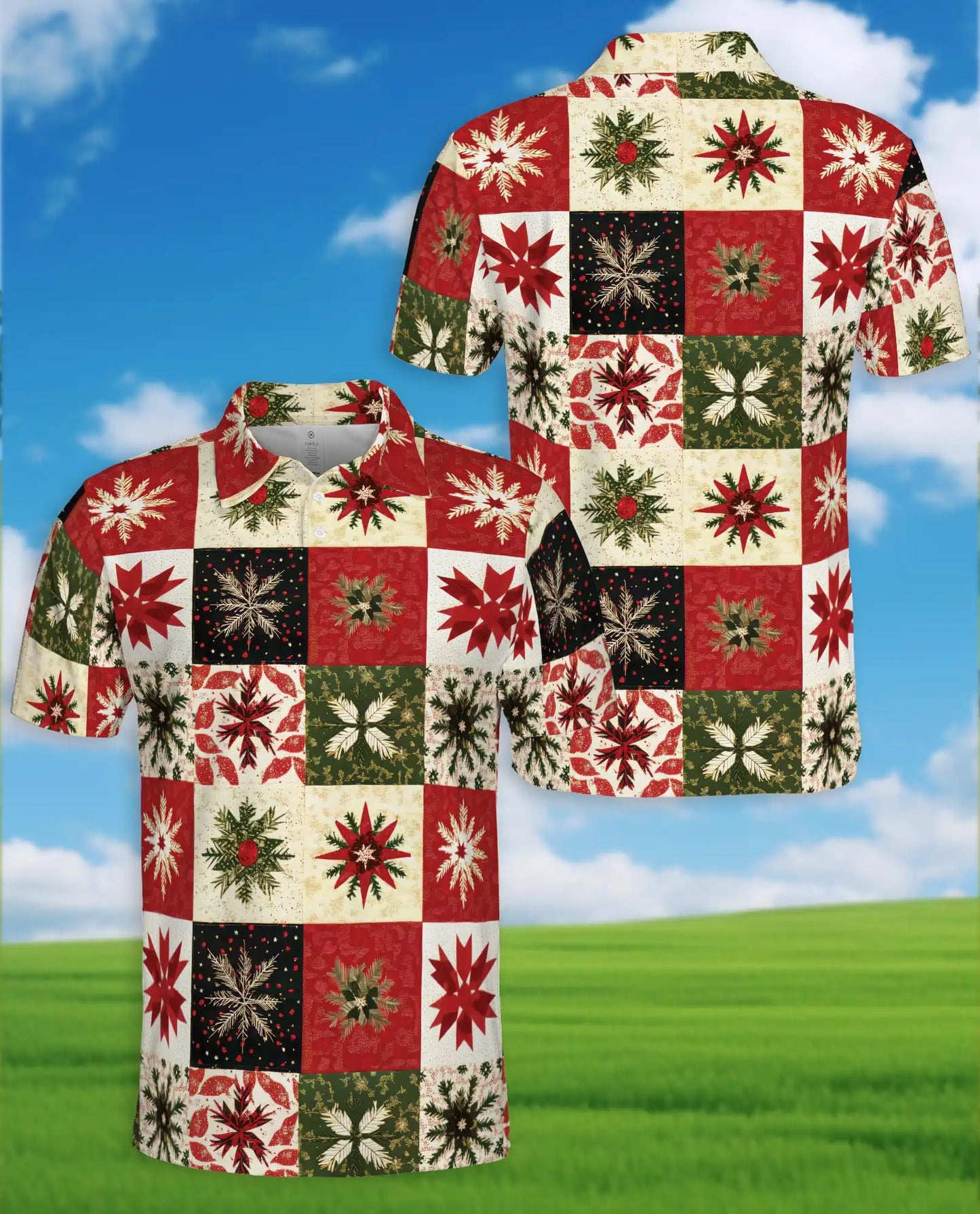 Christmas Quilt Polo Shirt – Festive Snowflake Print | Netecom
