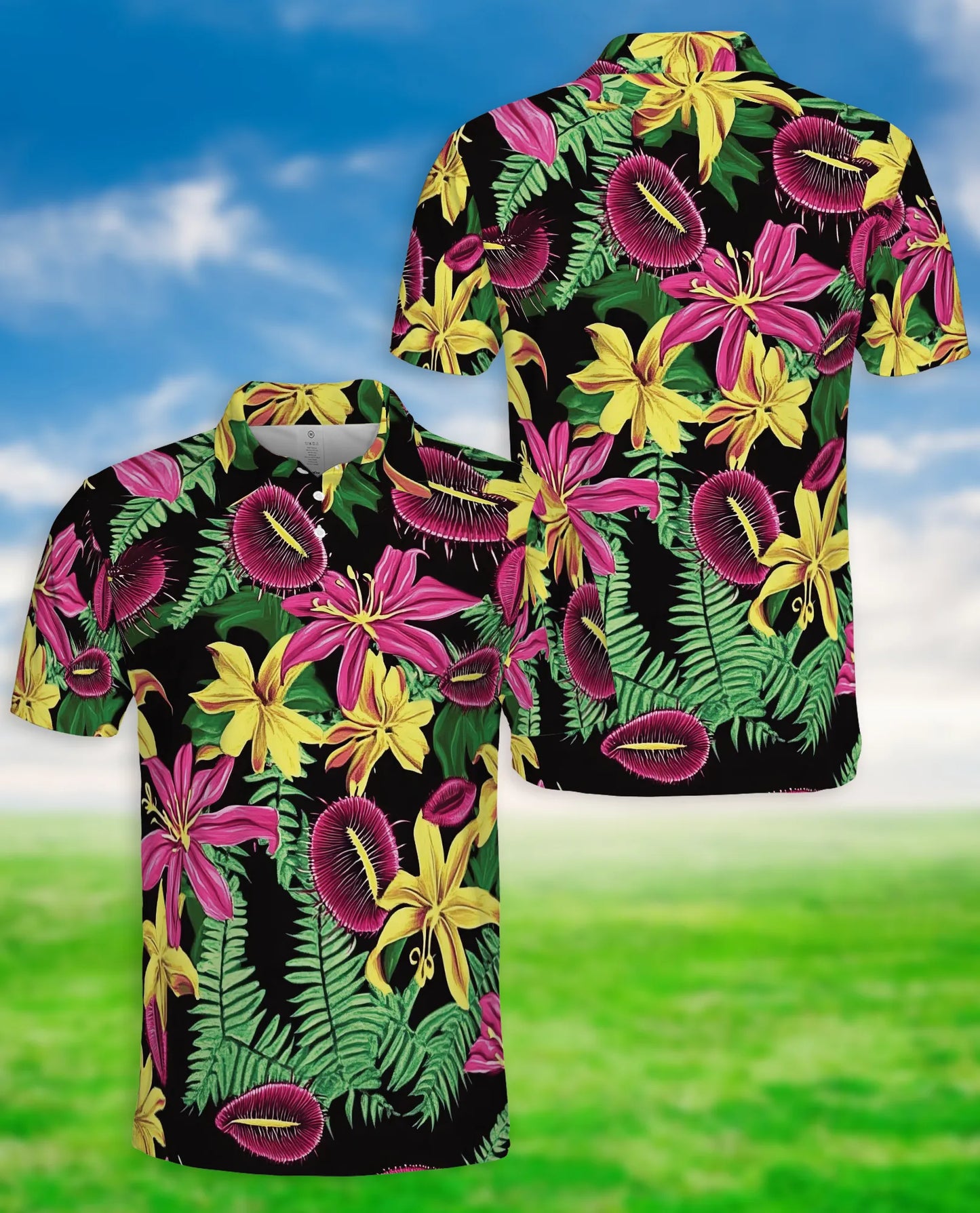 Tropical Floral 3D Polo Shirt for Men – Exotic Jungle Flower Style | Netecom