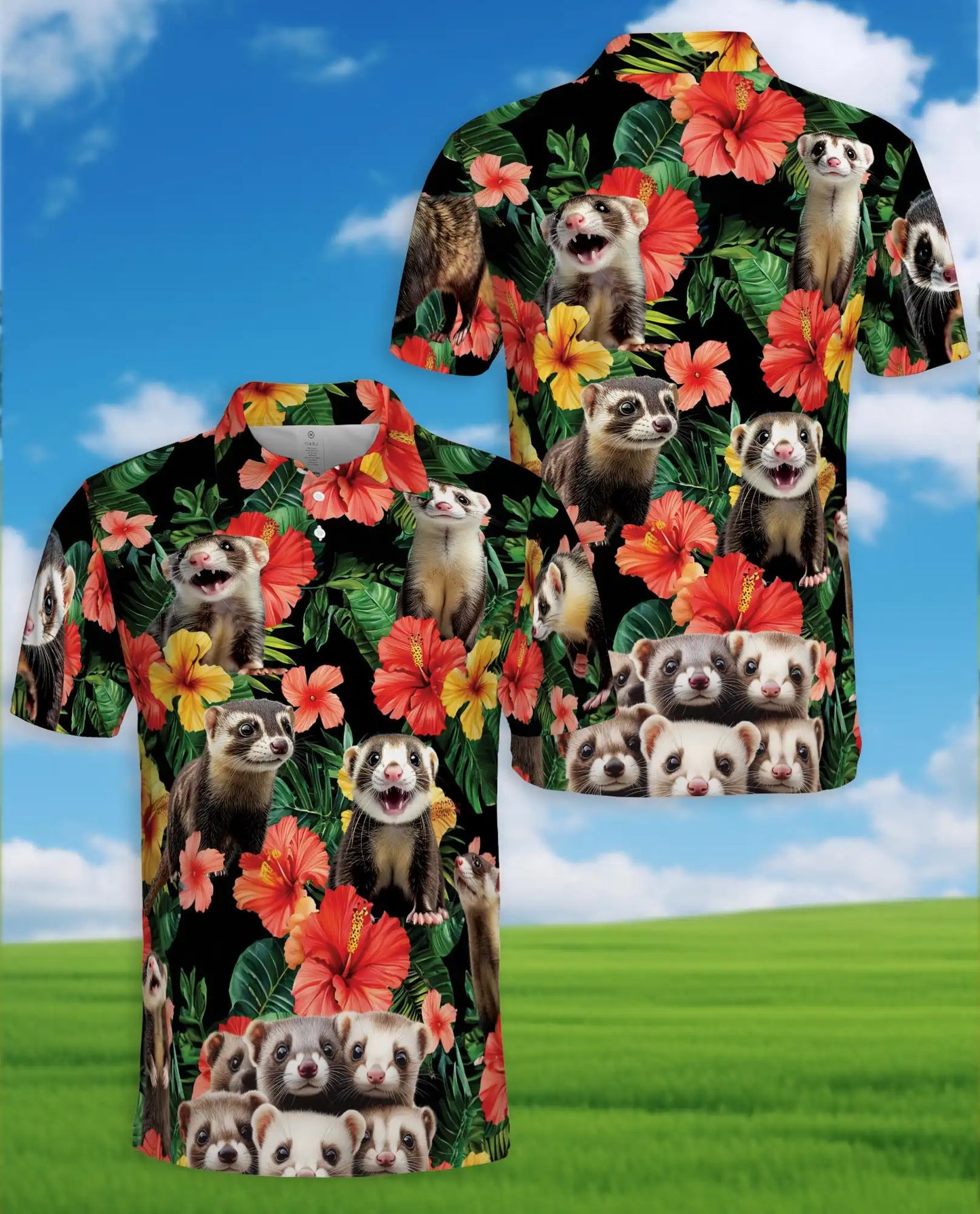 Funny Ferret Tropical Polo Shirt - Exotic Pet Hawaiian Style | Netecom