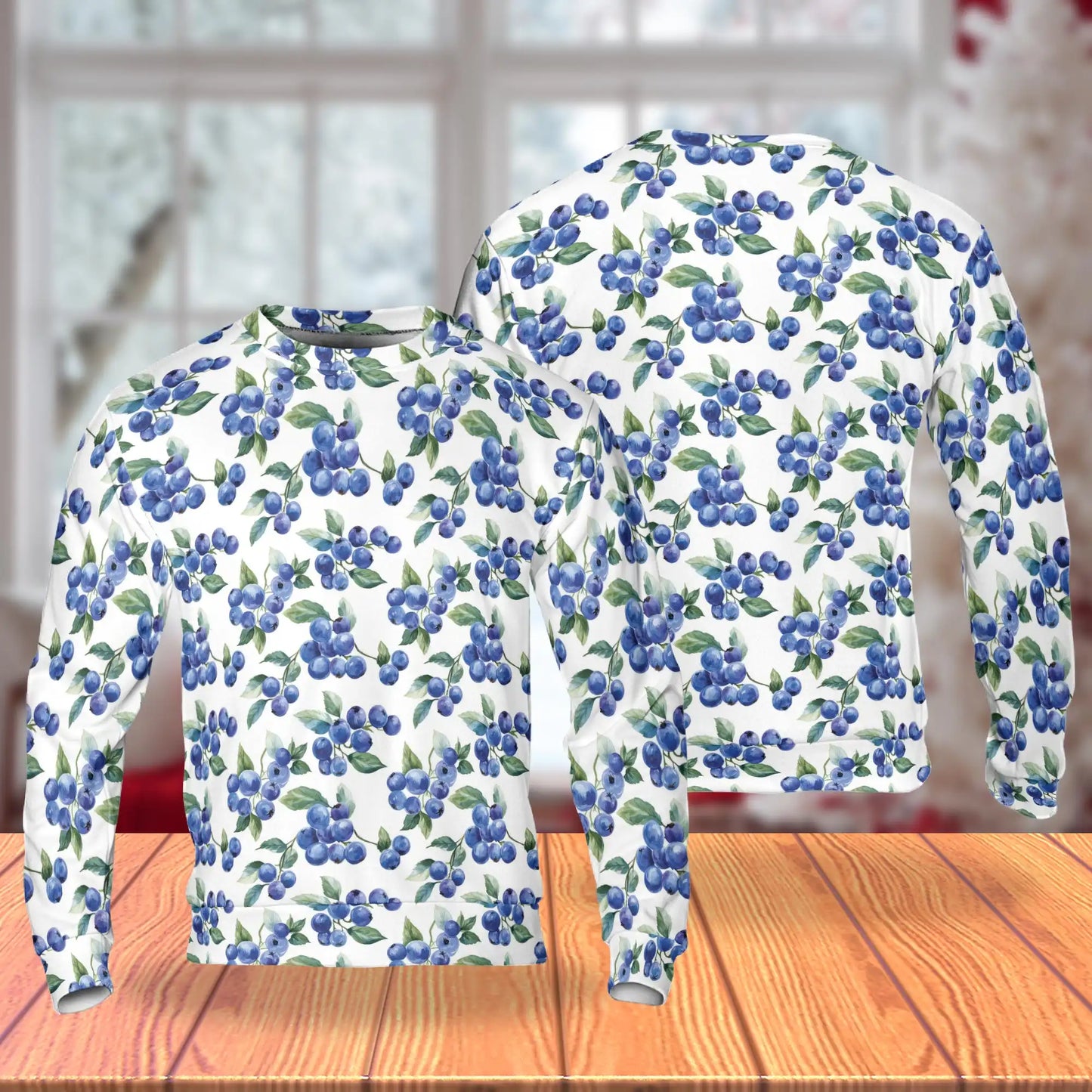 Blueberry Pattern Sweatshirt, 3D All Over Print Colorful Fruit Crewneck Pullover for Men Women, Blueberry Lover Gift - Netecom
