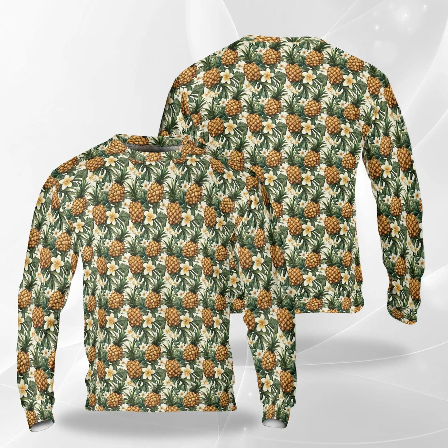 Golden Pineapple Sweatshirt, 3D All Over Print Tropical Fruit Crewneck Pullover for Men Women, Pineapple Lover Gift - Netecom