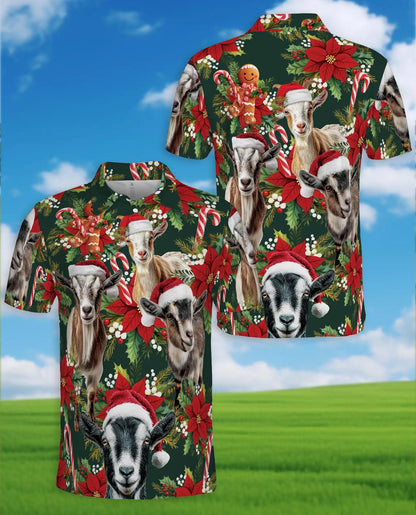 Christmas Goat Farm 3D Polo Shirt for Men – Funny Holiday Animal Style | Netecom