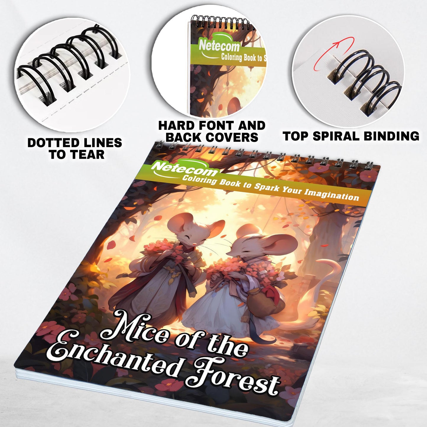 Mice of the Enchanted Forest Spiral Bound Coloring Book, Embark on a Coloring Journey with 30 Enchanting Pages, Where the Enchanted Forest's Mice Come to Life.