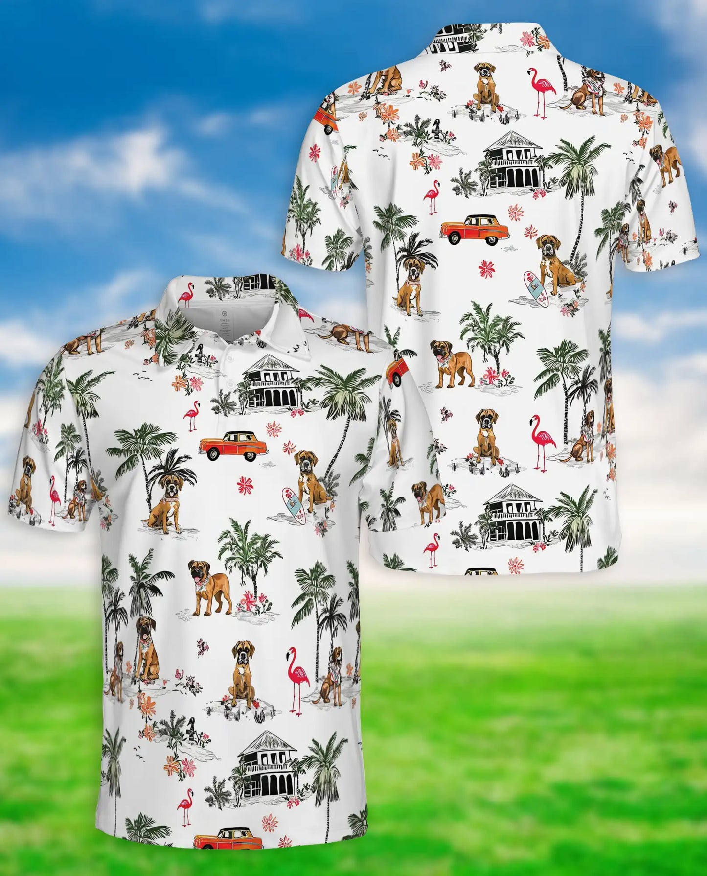 Boxer Dog Tropical Polo Shirt – Beach Island Print | Netecom